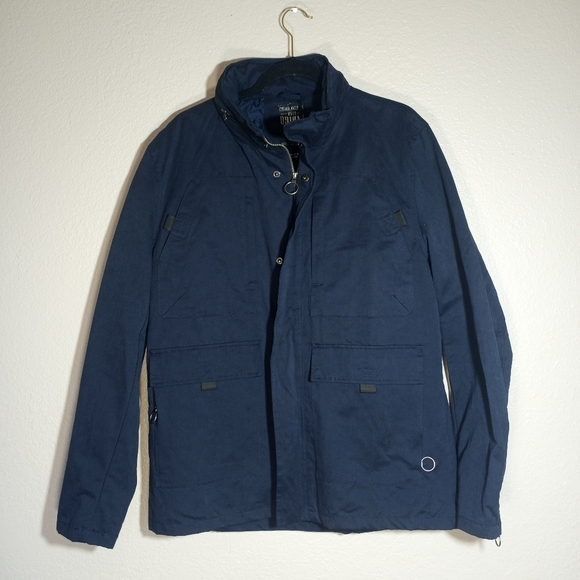 Denim and Dry Goods Indigo Star NWT Navy Nylon Blend Field Coat W Packable Hood - Picture 1 of 14